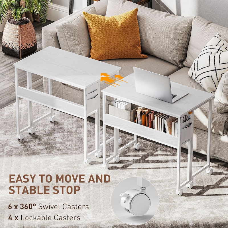 Mobile Foldable Desk with Storage Shelf and Drop-Leaf Design for Narrow Spaces and Home or Office