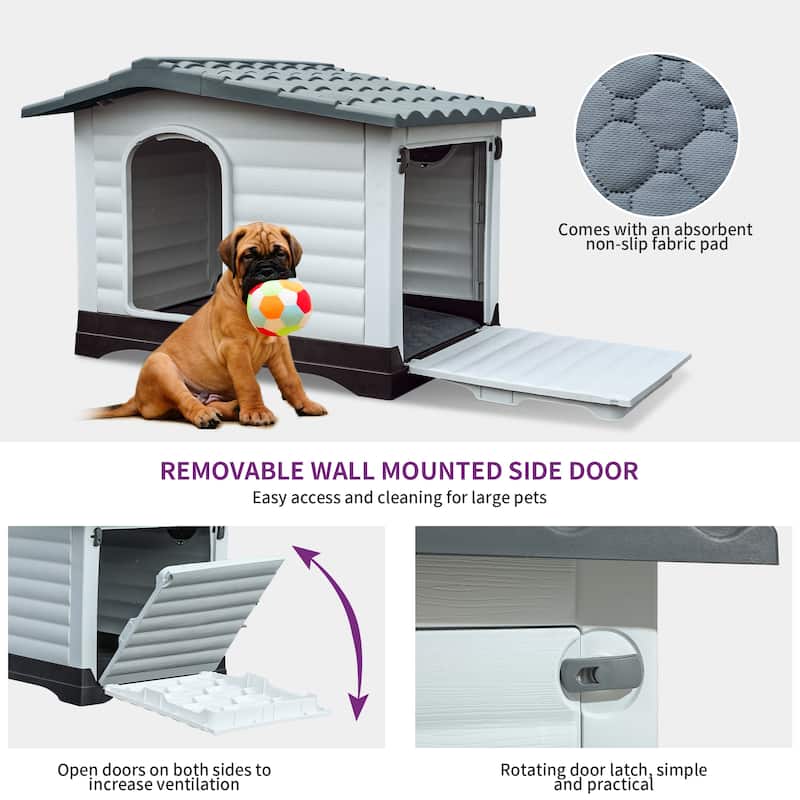 Moasis Slant-roof Dog House with Vent and Windows, Side Door