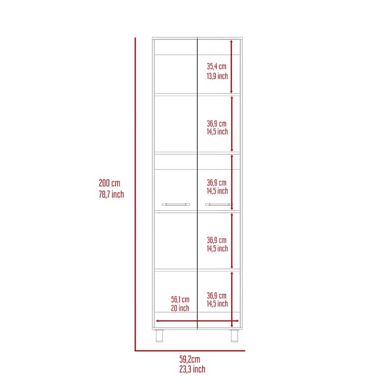 Pantry Cabinet for Kitchen, Five Interior Shelves, Four Legs