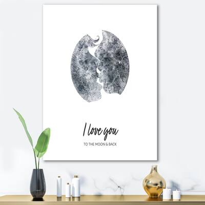 Designart "Romantic Moon Kiss of Two Lovers" Modern Canvas Wall Art Print