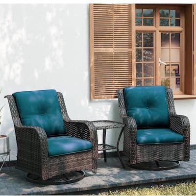 All Weather Outdoor Rocking Swivel Chairs 3 Pieces Patio Conversation Furniture Set with Wicker Swivel Chairs and Side Table