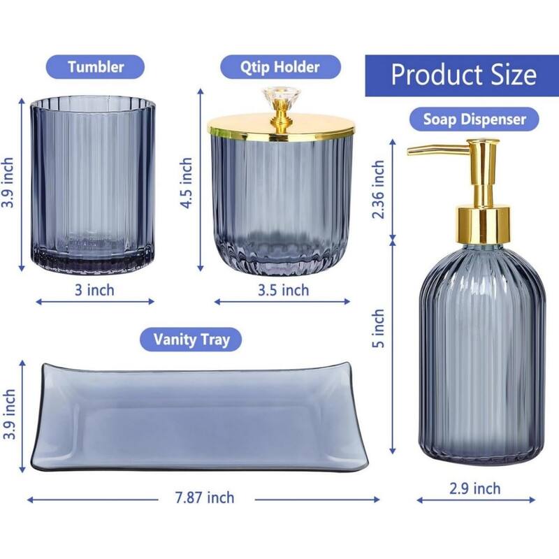 4-piece bathroom accessories set with soap dispenser, toothbrush holder, medicine bottle, tray