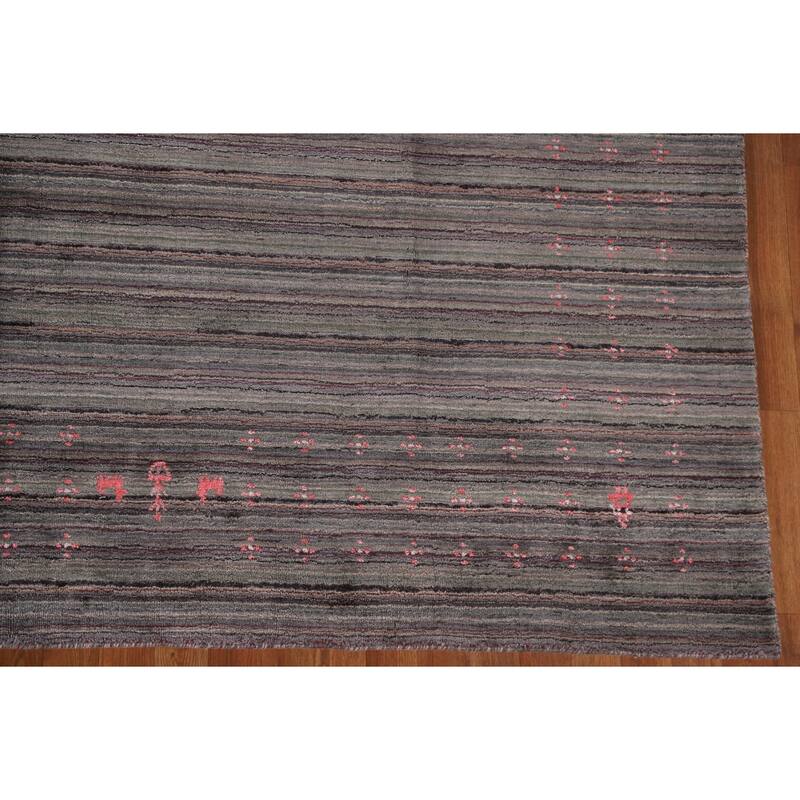 Striped Gabbeh Area Rug Hand-Knotted Indian Wool Carpet - 8'9"x 11'8"