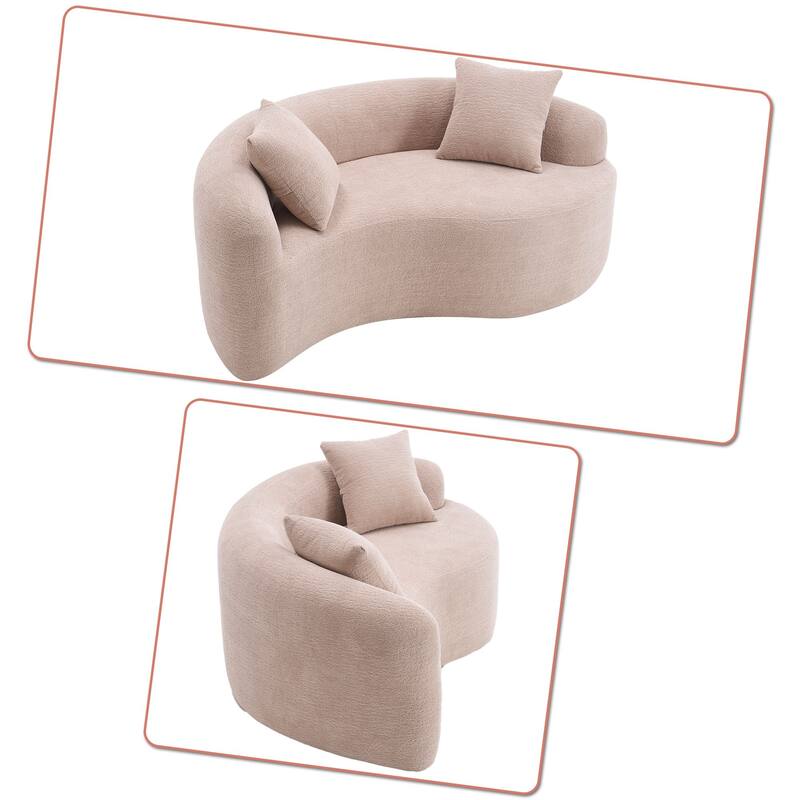 Modern 2-Seater Frame-Free Compressed Curved Chenille Upholstered Loveseat Sofa