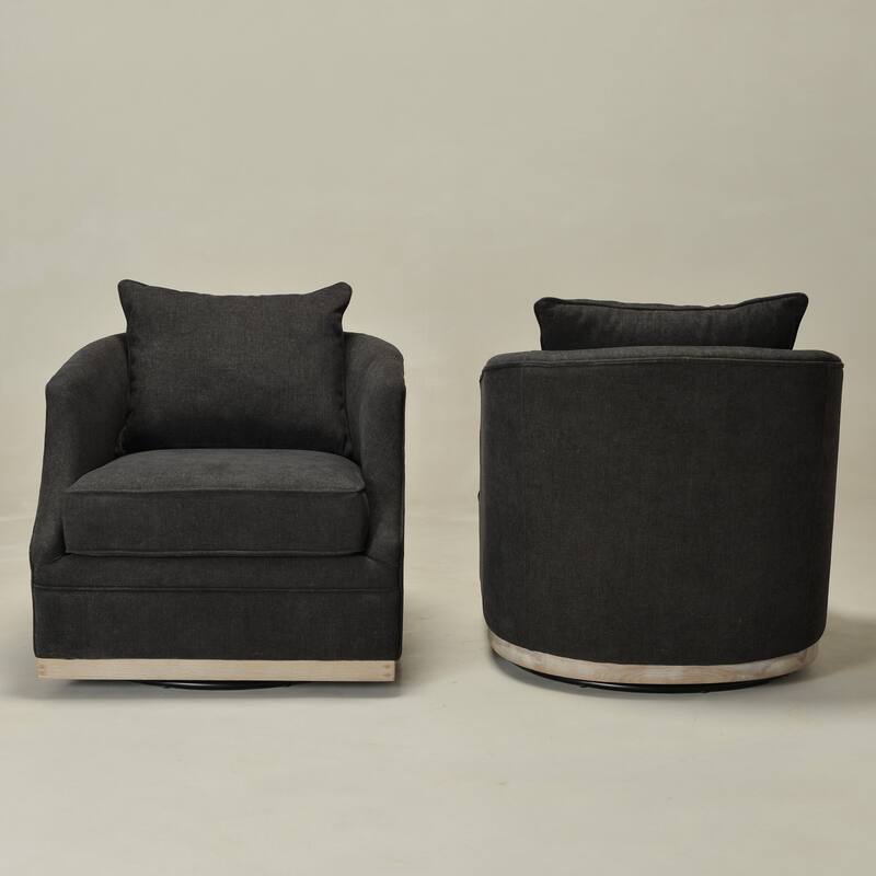 KINWELL 31" Wide Linen Fabric Upholstered Swivel Barrel Accent Chair
