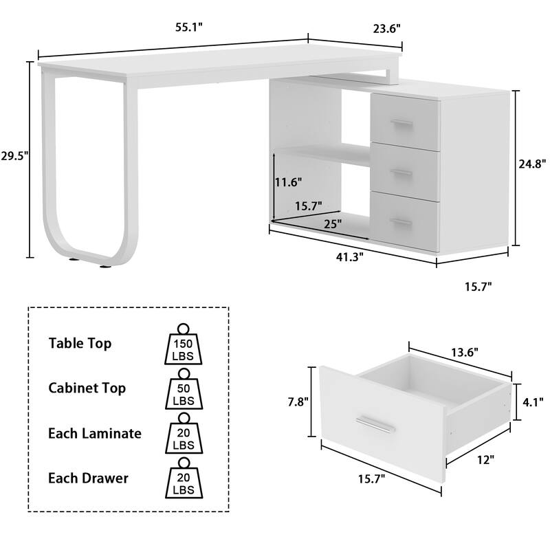 55-inch Timechee L-shaped Storage Computer Desk