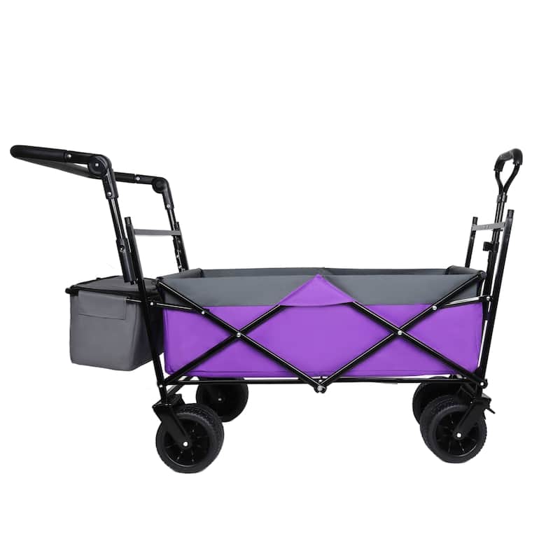 With Push Handle, 480Lbs Collapsible Wagon with Canopy, Wagon cart with 7" All-Terrain Wheels, Lightweight Foldable Wagon
