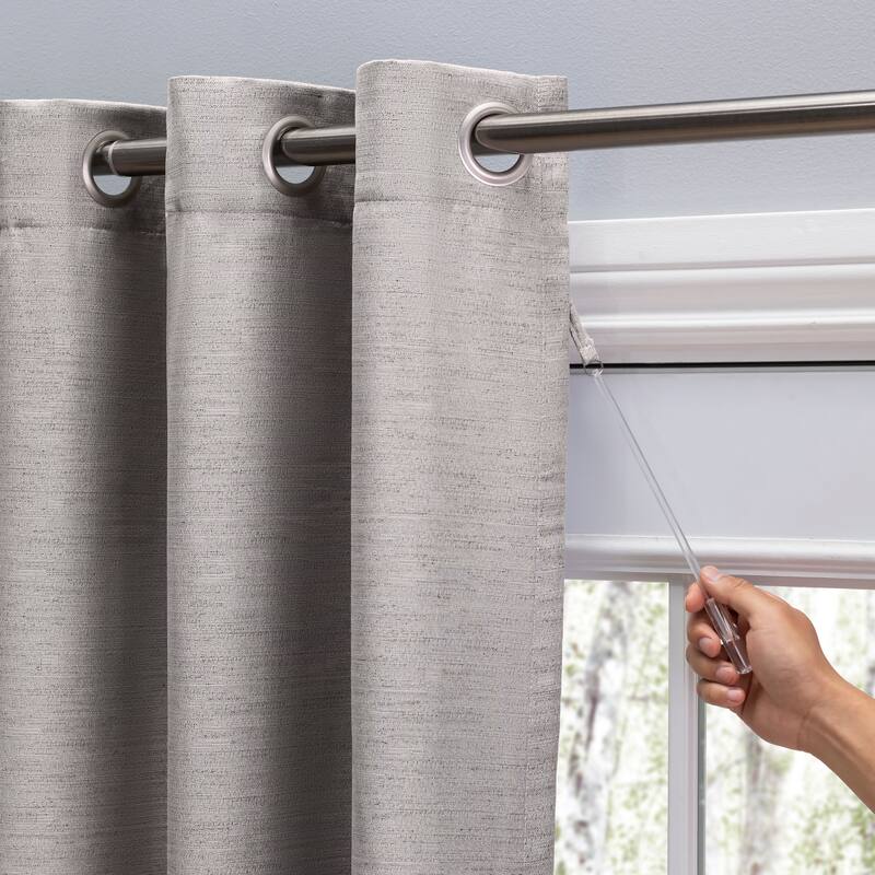 Premium Grasscloth Soft Sheen Grommet Short Curtain Panel w/ Pull Wand
