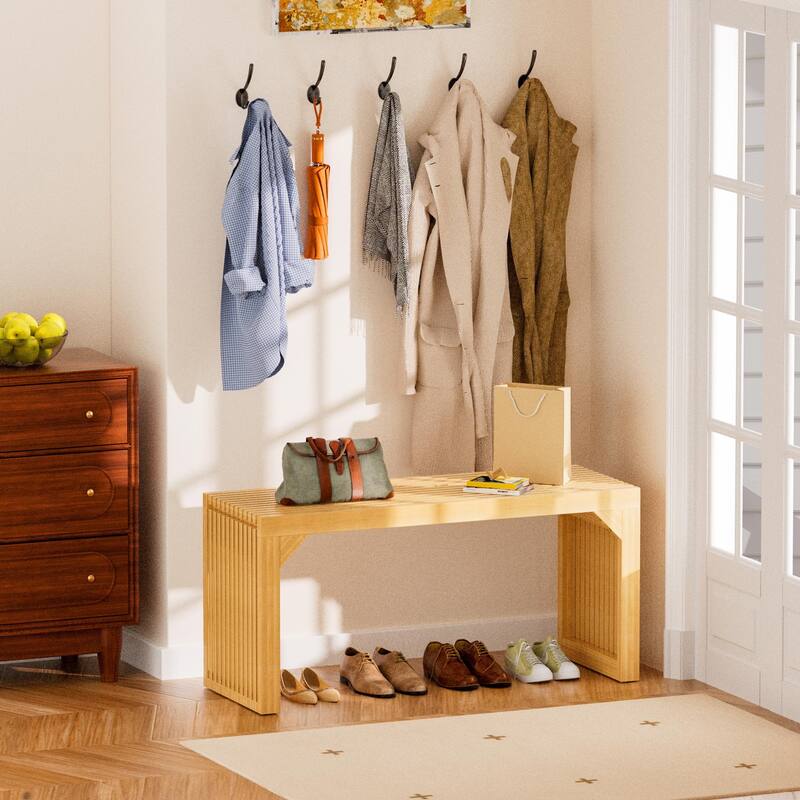 18" Solid Wood Bench Nature for Entryway, Living Room, Kitchen