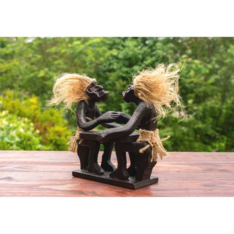 Handmade Wooden Primitive Tribal Funny Statue Two Men Arm Wrestling Sculpture Tiki Bar Handcrafted Gift Art Decor Accent