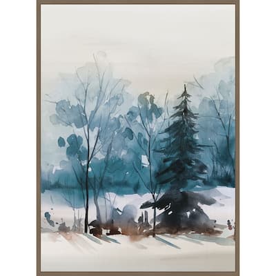 Dusty Blue Trees III by Isabelle Z Framed Canvas Wall Art Print - Sylvie Dark Gold