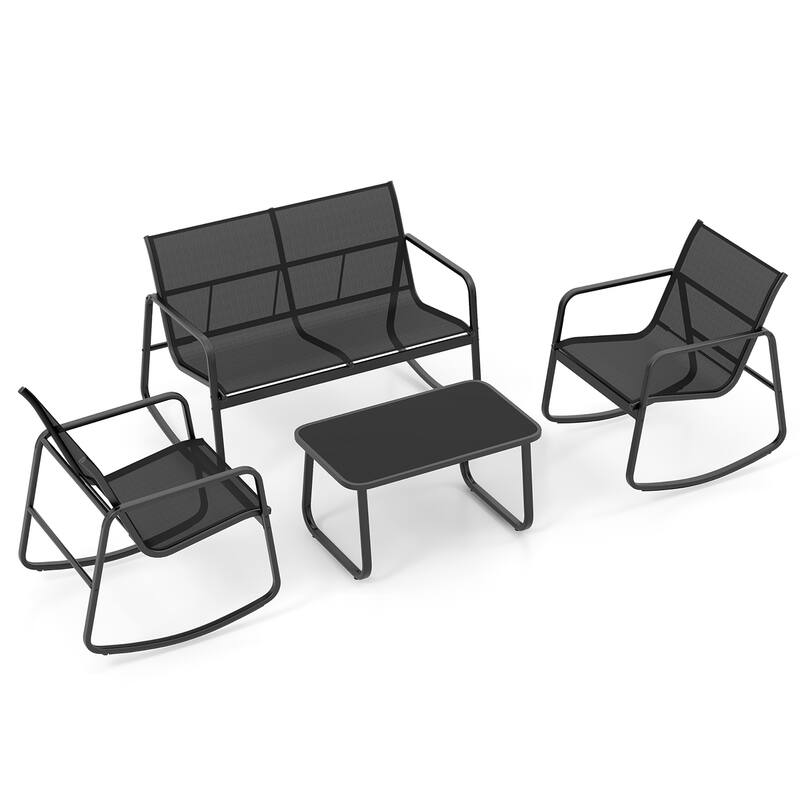 Gymax 4 Piece Rocking Bistro Set Patio Furniture Set w/ Loveseat 2