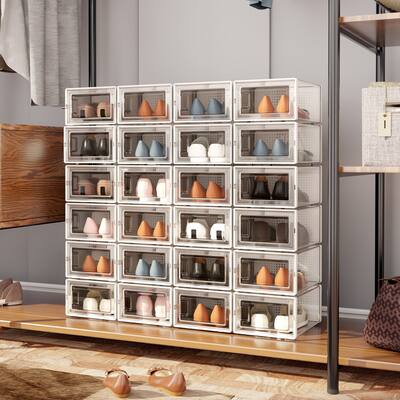 24 Pack Plastic Foldable Shoe Organizer Stackable Storage Boxes