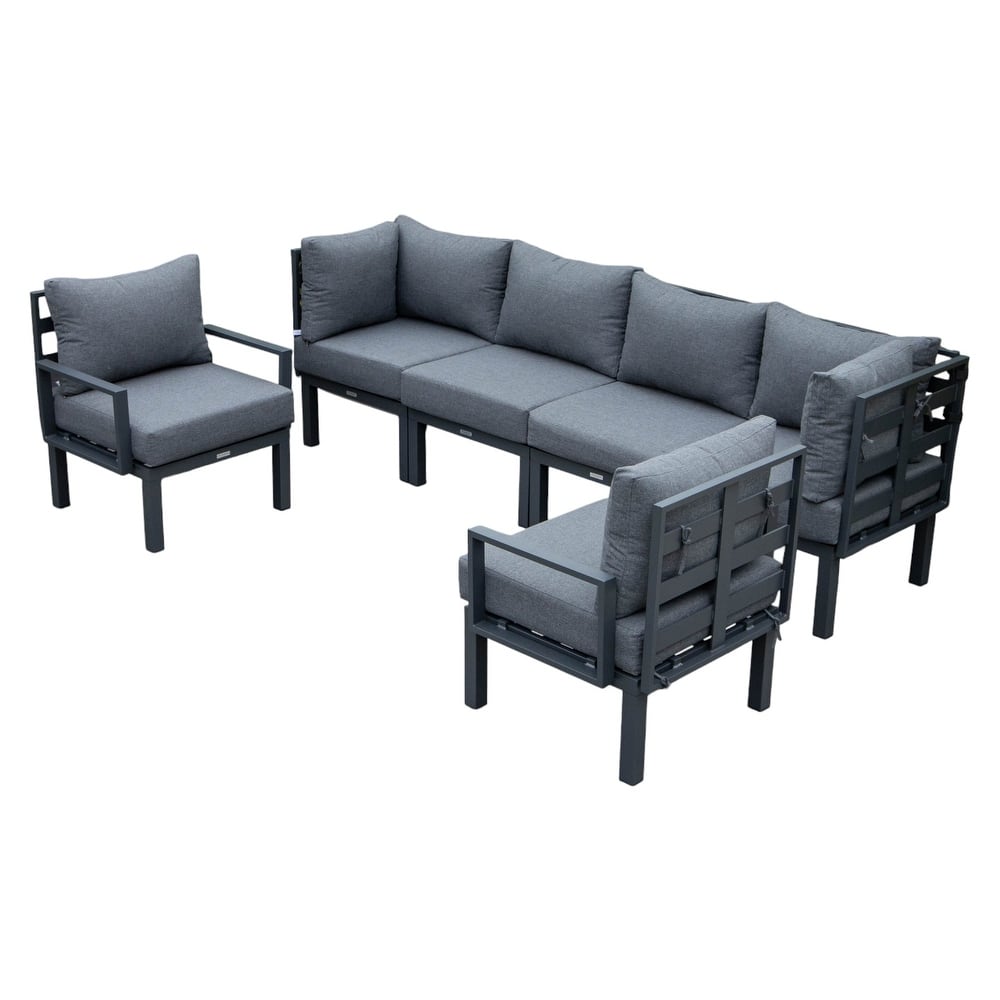 Chelsea 6-Piece Outdoor Patio Sectional Sofa Set with Black Aluminum Frame and Removable Cushions for Backyard, Garden, and Deck