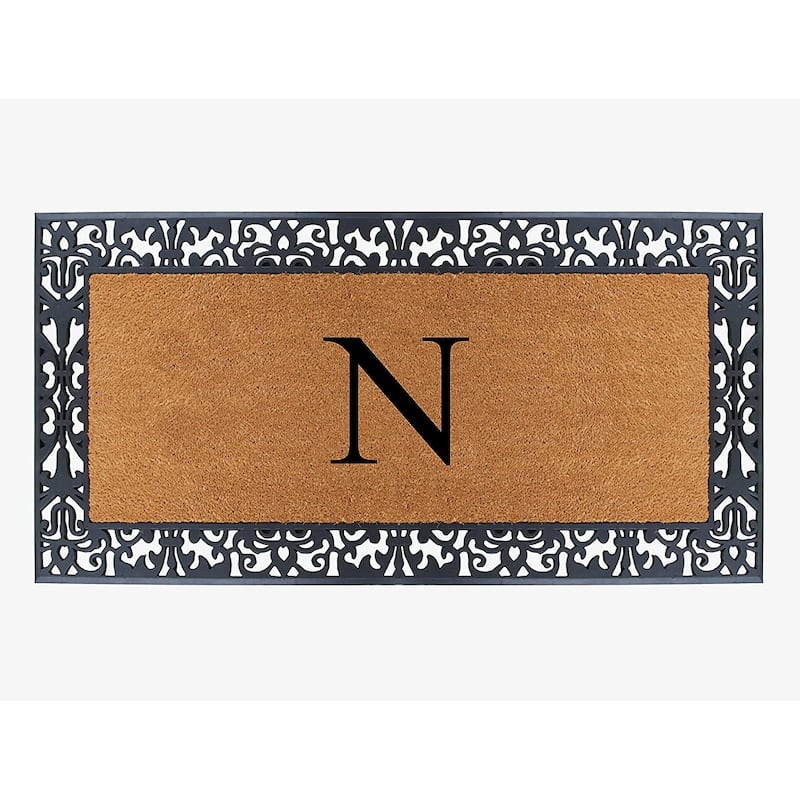 A1HC Rubber and Coir Paisley Border Heavy Duty Non-Slip Durable Double Door Monogrammed Doormat 30"X60", Black - N  