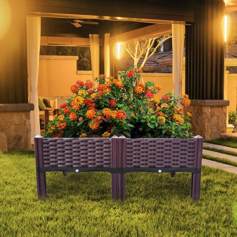 Plastic Raised Garden Bed with Legs for Indoor and Outdoor - Brown