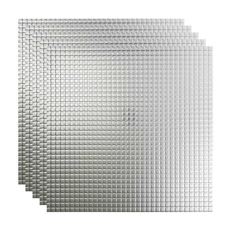 FASÄDE Square Decorative Vinyl 2ft x 2ft Lay in Ceiling Panel in Brushed Aluminum (5 Pack) - 5 Pack - Brushed Aluminum