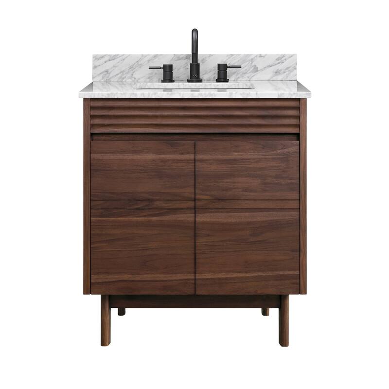 Avanity Carina Bathroom Vanity in Coffee Teak with Carrara White Marble Top