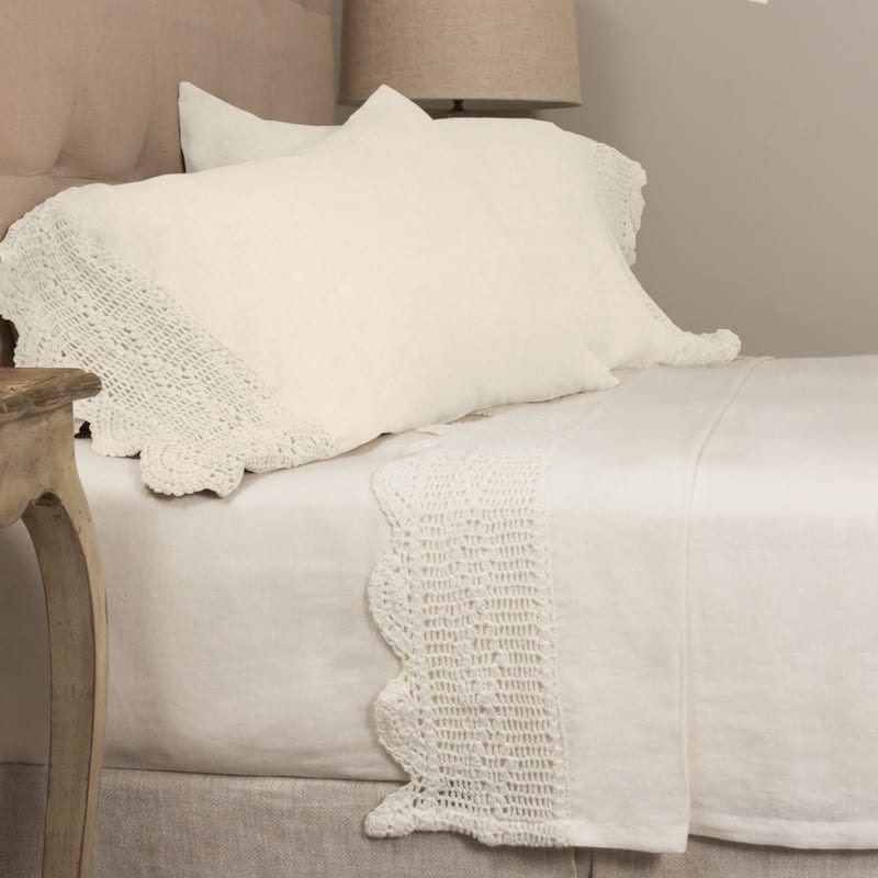 Evelyn Linen Crochet Pillowcase Set - Ivory - King
