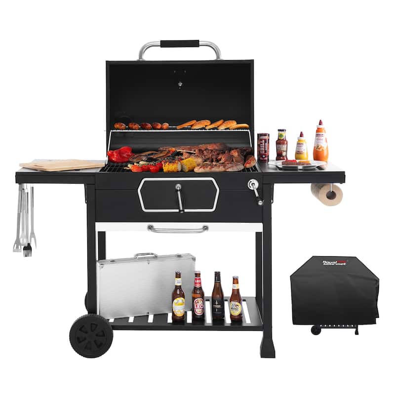 Royal Gourmet Deluxe 30-Inch Smoker Charcoal Grill with Cover,Black