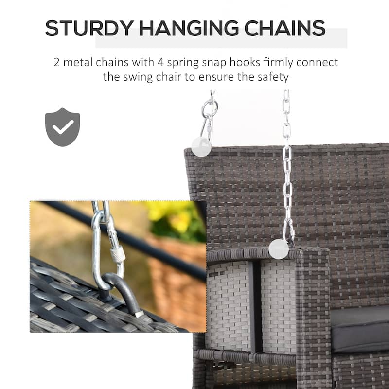 Classic Two-Person Seating Outdoor Hanging Daybed, Weatherproof Swing Bench with Handwoven Rattan