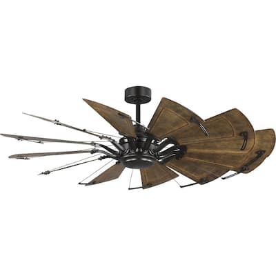 Springer II Collection 60-in Twelve-Blade Architectural Bronze Modern Farmhouse Windmill Ceiling Fan - 60 in x 60 in x 16.26 in