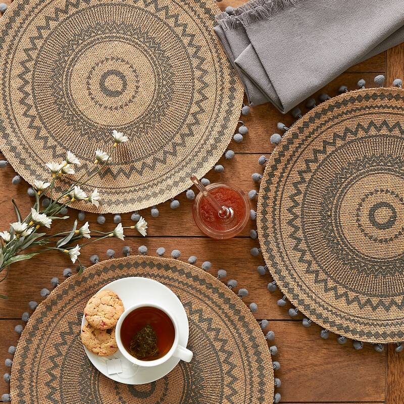 DII Block Print On Natural Round Jute Placemat (Set of 6)