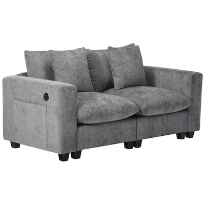 Lucca Chenille Upholstered Modular Loveseat with USB Port