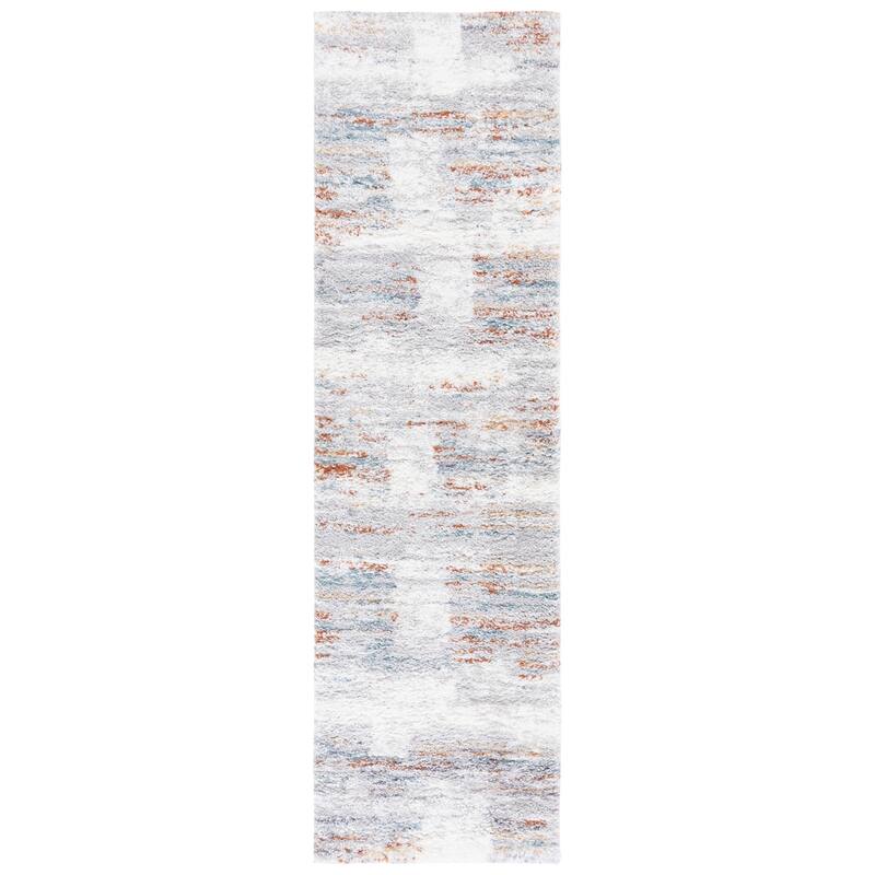 SAFAVIEH Berber Shag Addison Rug - 2'3" x 8' Runner - Blue Rust/Ivory