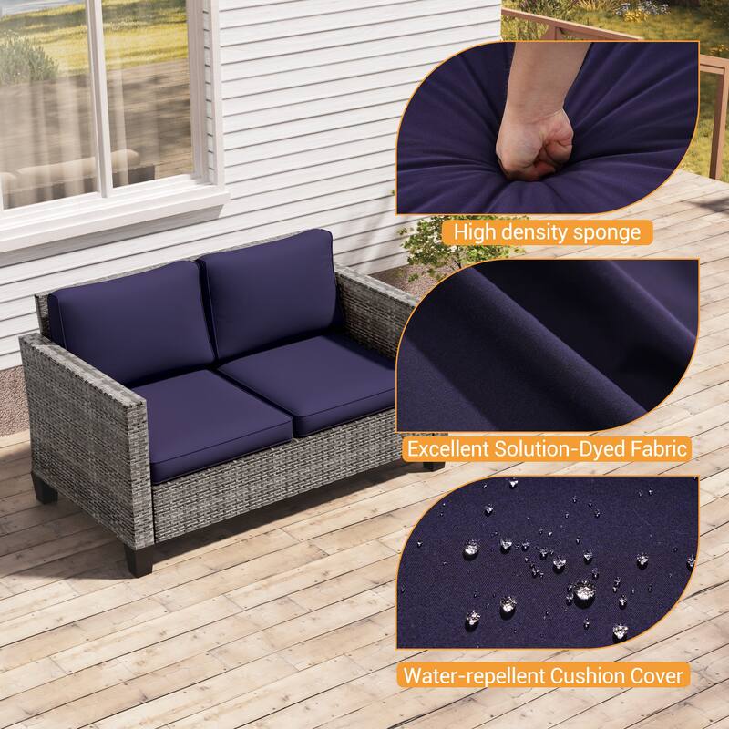 Livoosun Patio Loveseat Sofa Outdoor Wicker Couch, 2-Seater Furniture with High Back and Removable Cushions