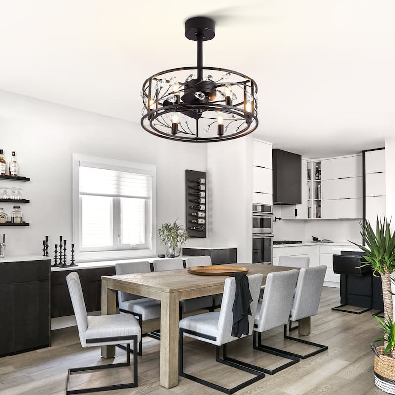 20" Modern Chandelier Caged Ceiling Fan with Light Kit and Remote