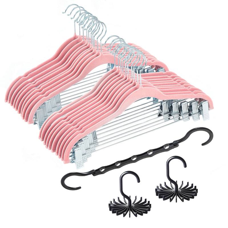 VECELO 20-Pack Pant Hangers (Black/Grey/Pink/Beige/Green) Clothes Hangers Non-slip Space-saving Clothes Hangers