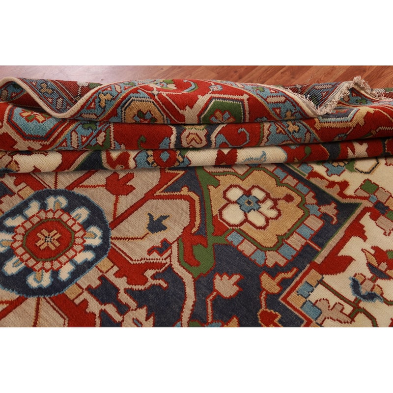 Medallion Heriz Serapi Indian Large Rug Handmade Wool Carpet - 9'11" x 13'10"