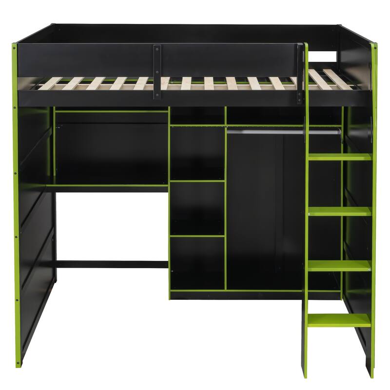 Full-Size Modern Gaming Wooden Loft Bed with RGB Lighting, Desk & Open Storage by Harper&Bright Designs