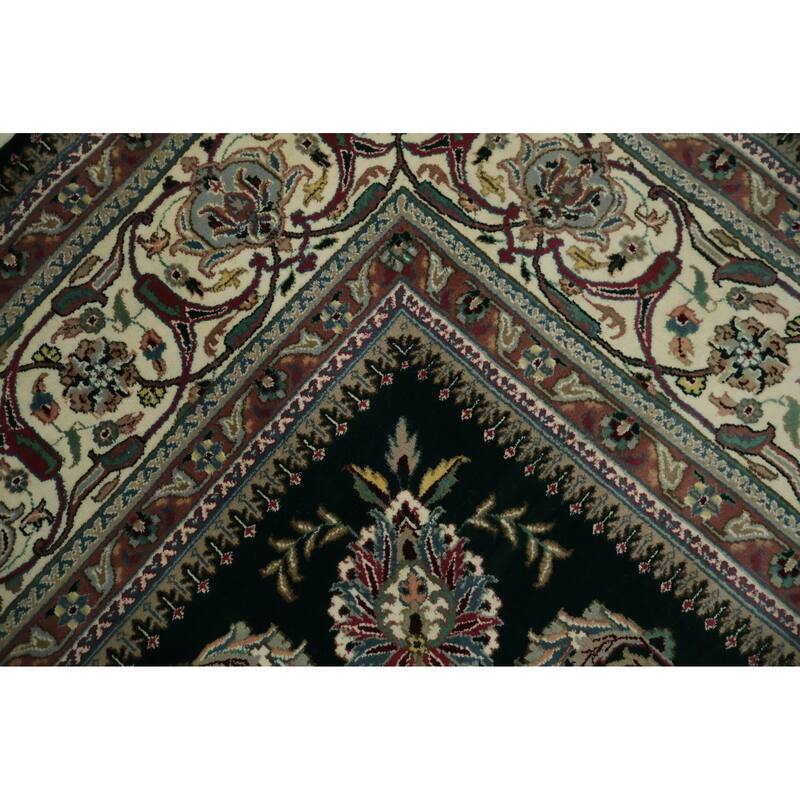 Hand Knotted Oriental 100% Wool Carpet Traditional Traditional Green Kashan Area Rug - 13' 7'' X 9' 8''