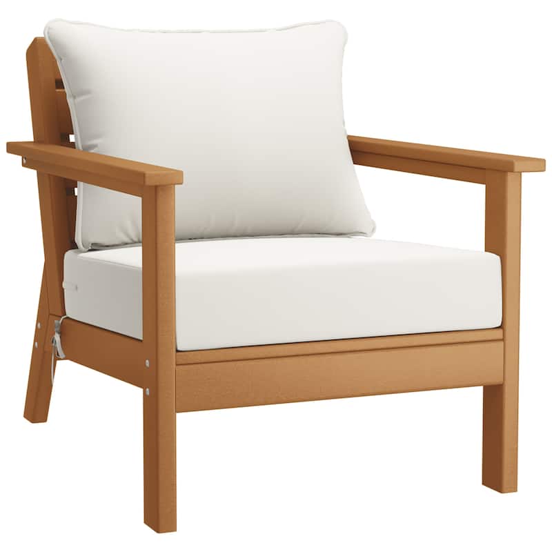 Birchwood All Weather HDPE Outdoor Patio Deep Seating Teak Club Chair With Cushions (1-Piece)