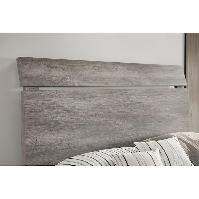 Contemporary Style 3pc Bed 2x Nightstand Set Metal Handles Panel Headboard Light Gray Finish