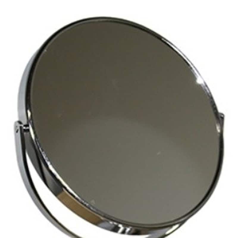 HomeRoots 12" Silver Round Metal Framed Makeup Shaving Tabletop Mirror - 8.25
