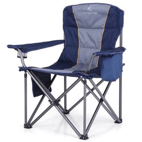 ALPHA CAMP Oversized Camping Folding Chair Heavy Duty Support 450 LBS Steel Frame Collapsible Padded Arm Chair with Cup Holder
