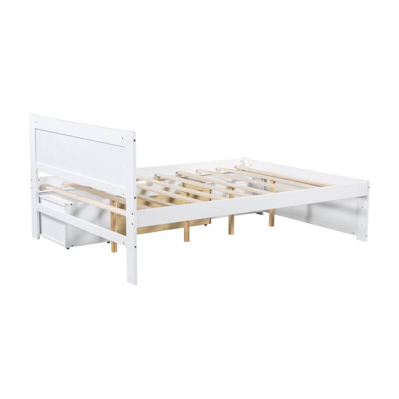 Platform bed with drawers and two shelves
