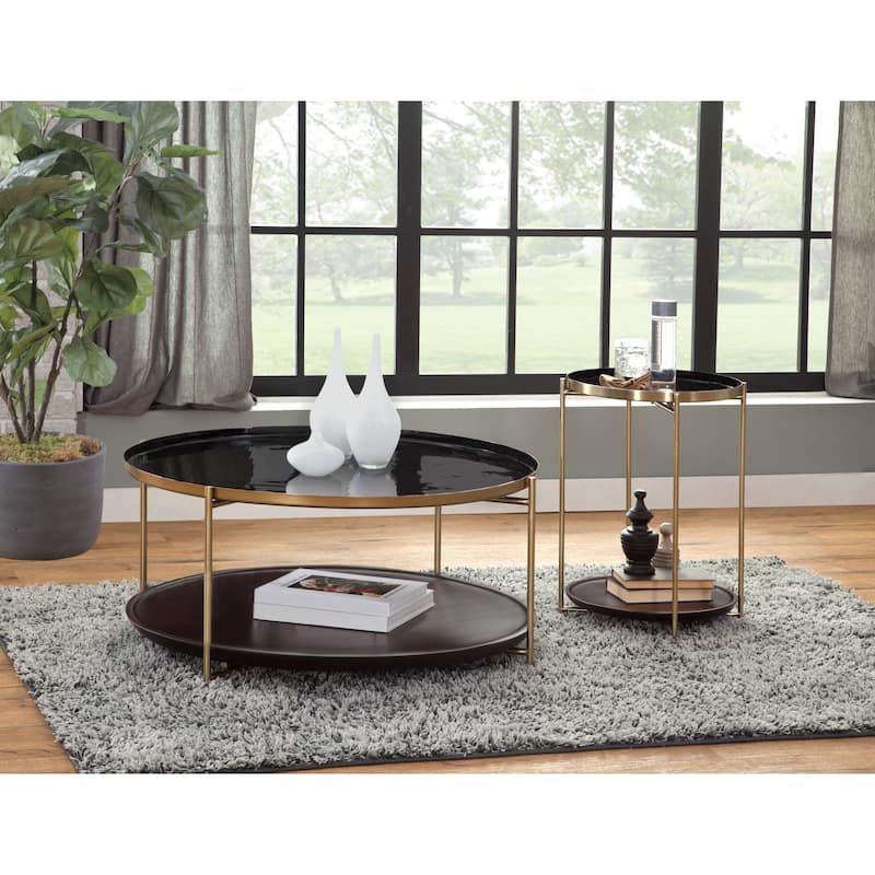 Stevie Round Enameled Metal and Wood Tray Top Coffee Table - Bed Bath ...