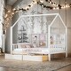 preview thumbnail 9 of 17, Wooden Full Size House Bed with 2 Drawers and Storage Shelf for Kids, Gray