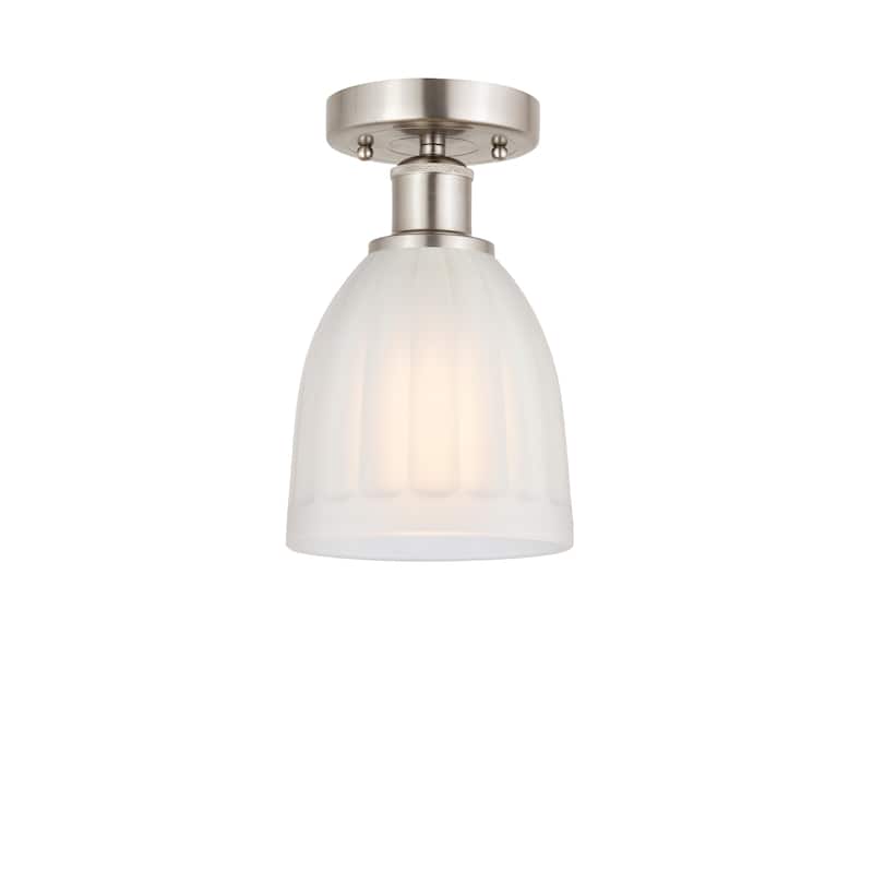 Innovations Lighting Brookfield - 1 Light 6" Semi-Flush Mount - Brushed Satin Nickel/White