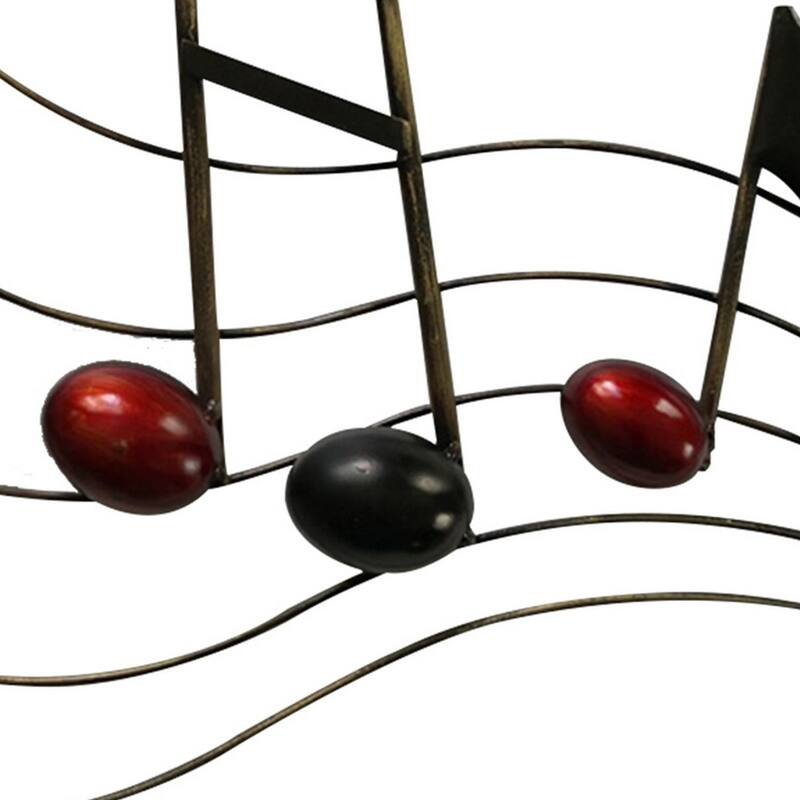 26 Inch Handmade Metal Wall Mount Accent Decor with Musical Notes and Treble Clef, Black, Red