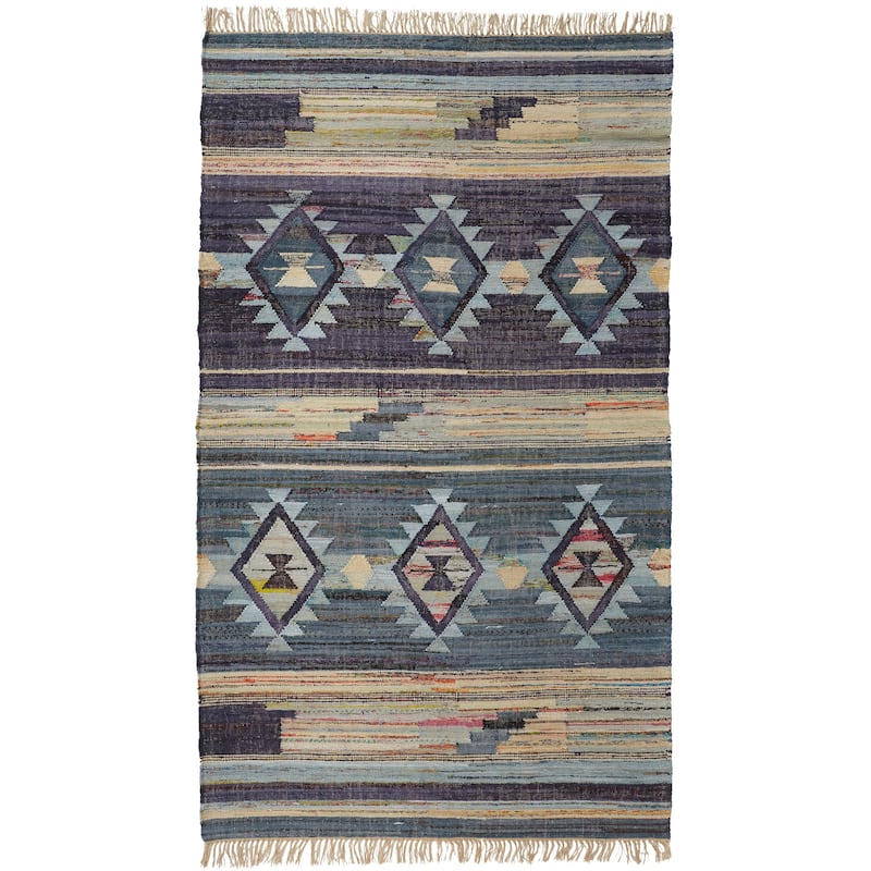 Grand Bazaar Liya Hand Woven Diamond Transitional Area Rug - 5' x 8' - Blue/Purple/Tan