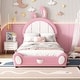 preview thumbnail 3 of 22, Twin Size Upholstered Bed Frame with Rabbit-Shaped Headboard, Cute Cartoon Faux Leather Platform Bed w/ Bed End Storage Pocket