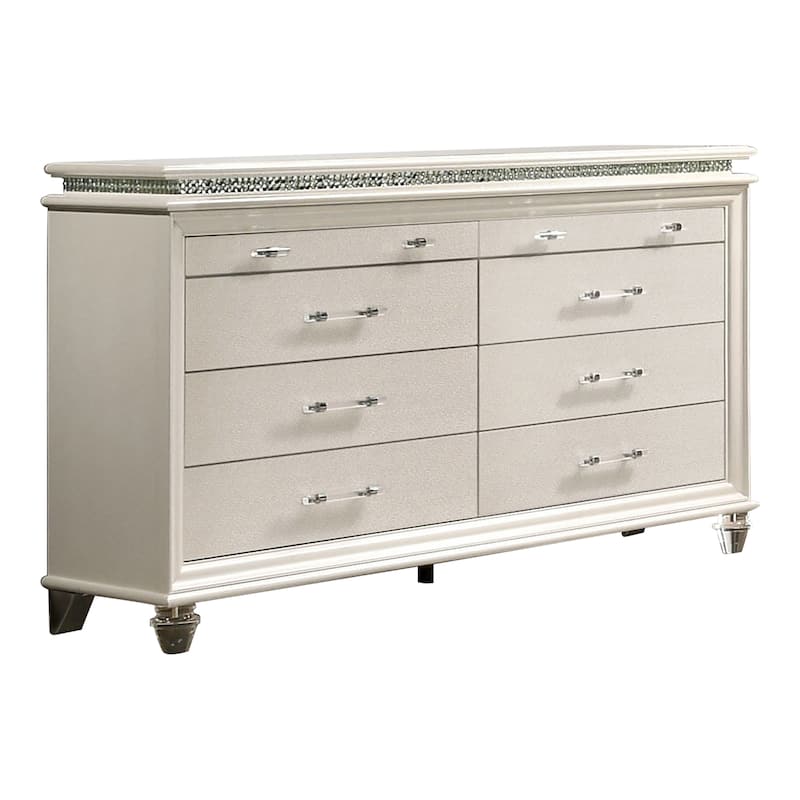 Xian Glam White Solid Wood 2-Piece Platform Bed and Dresser Set with LED by Furniture of America