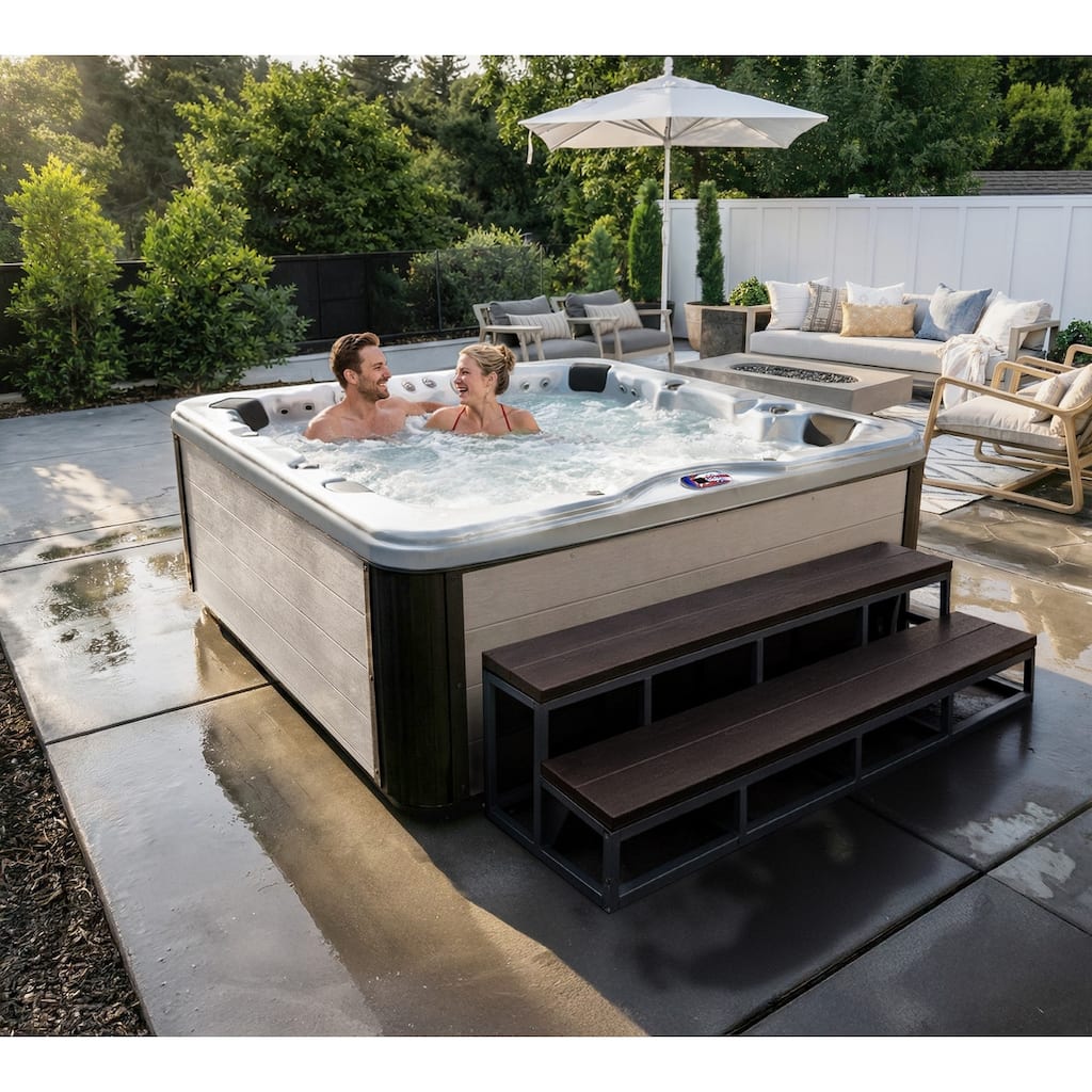 American Spas 7-Person 100-Jet Premium Acrylic Bench Spa Standard Hot Tub with Sound System and LED Waterfall