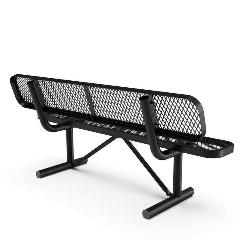 Commercial Grade Expanded Mesh Metal Outdoor Bench with Backrest
