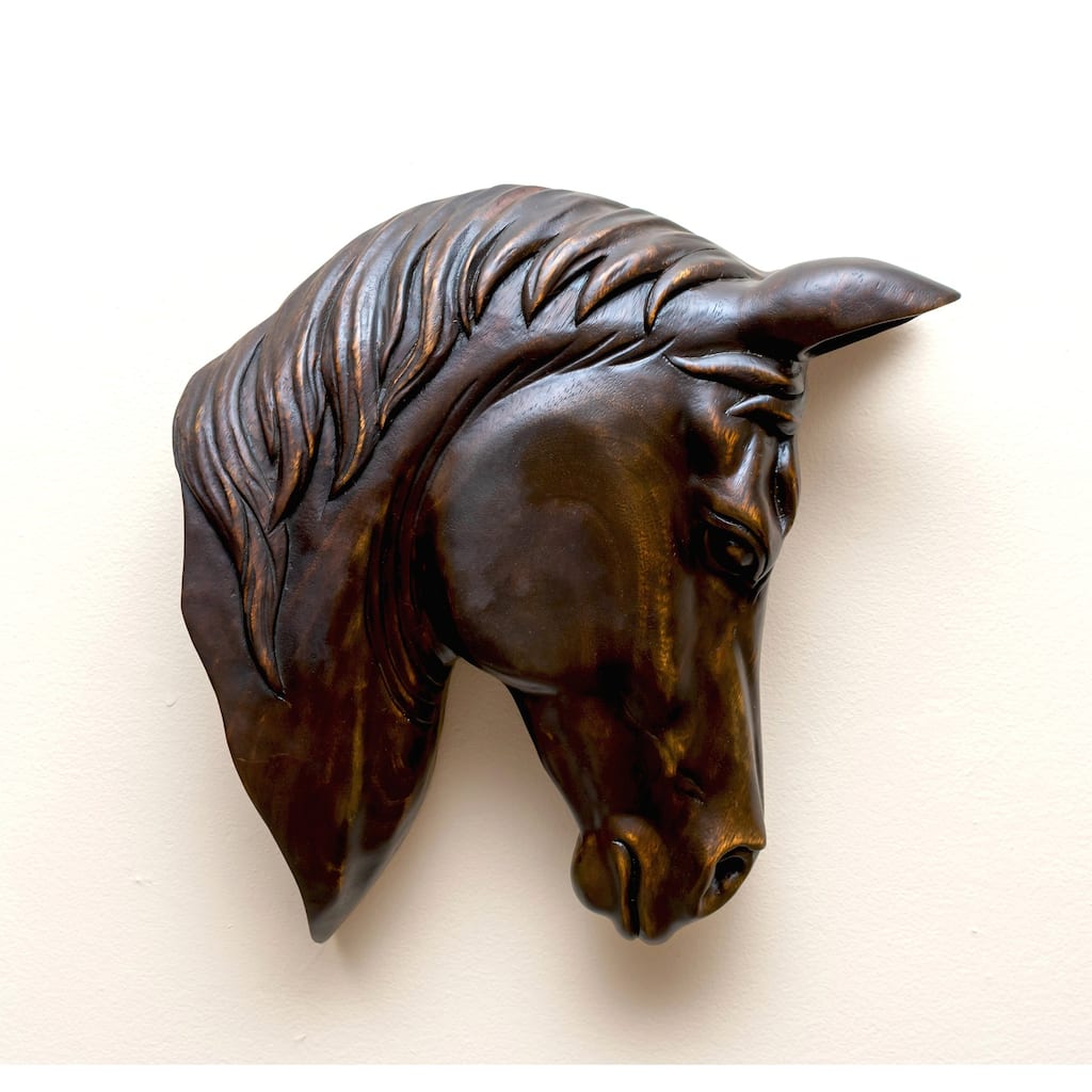 15" Wooden Hand Carved Black Horse Art Wall Hanging Handcrafted Handmade Decorative Home Decor Accent Hang Decoration